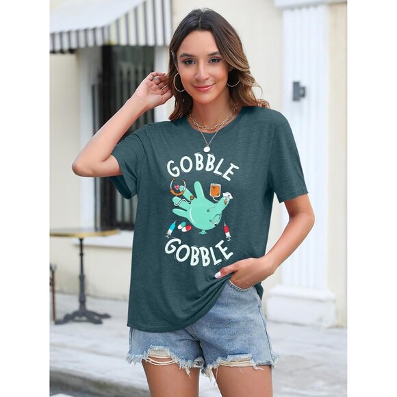 Women Thanksgiving T-Shirt Funny Turkey Graphic Celebrate Fall Party Top - Picture 5 of 5